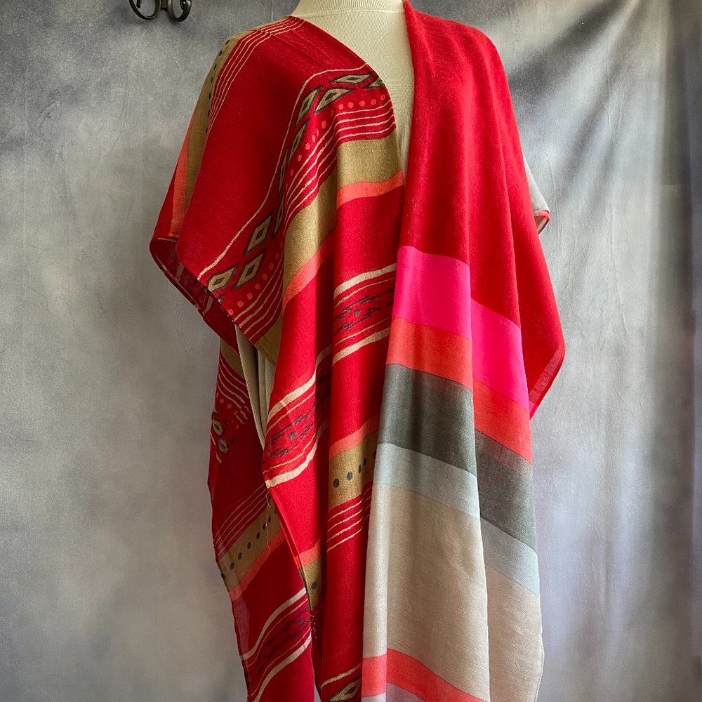 Lot of 2 scarves Red/grey wool/acrylic shawls Large bright scarves